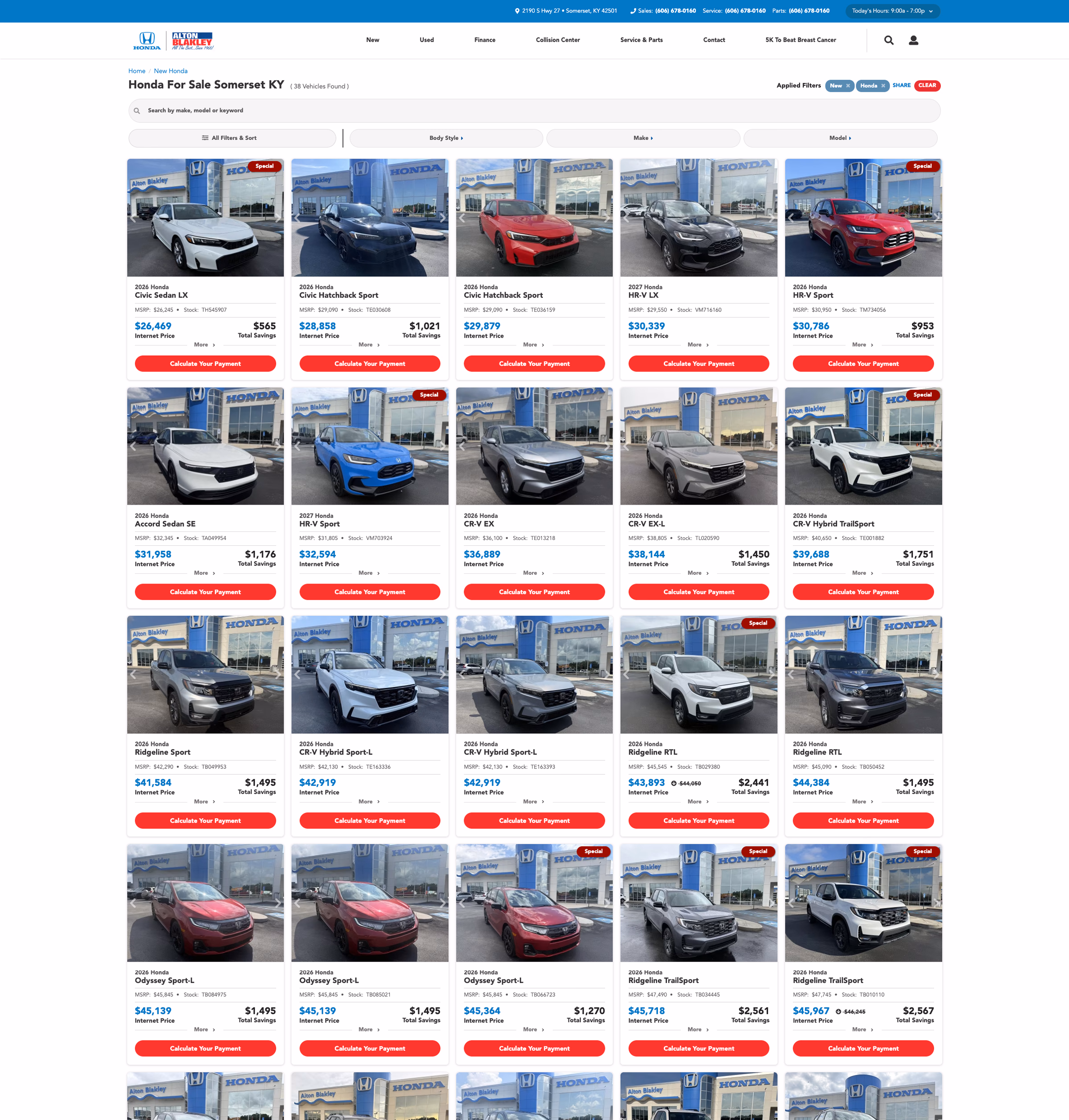 Alton Blakley Honda list page