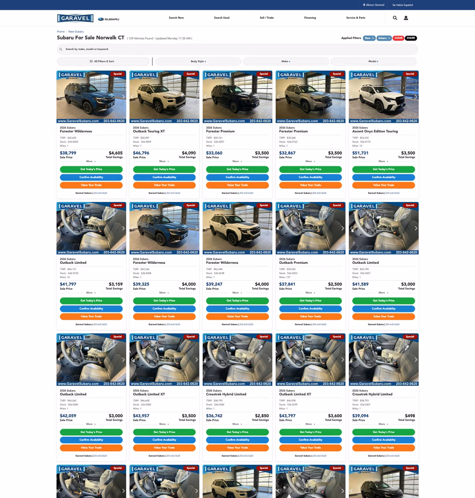 Garavel Subaru list page