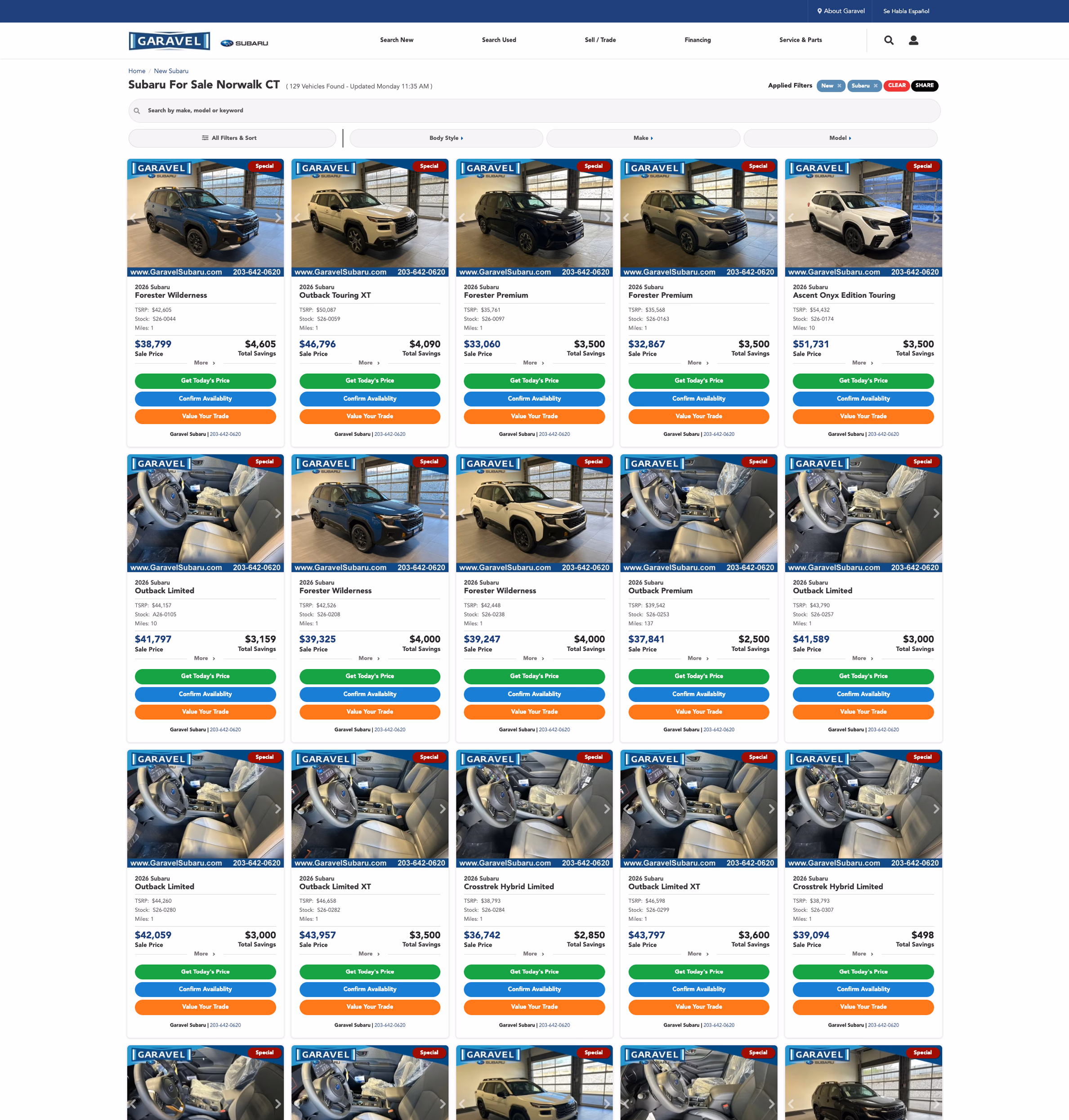 Garavel Subaru list page