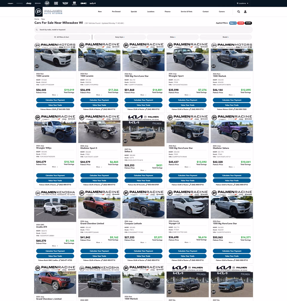 Palmen Auto Stores list page