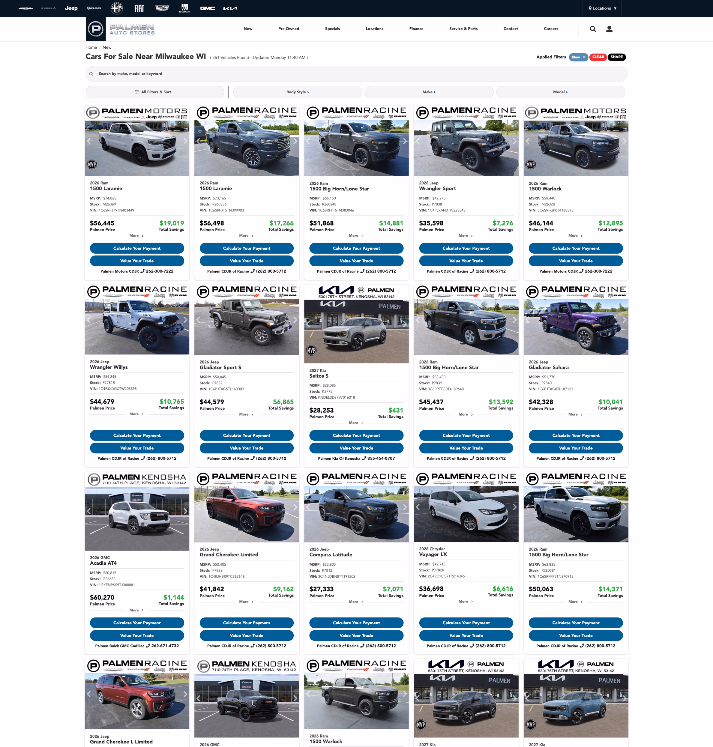 Palmen Auto Stores list page