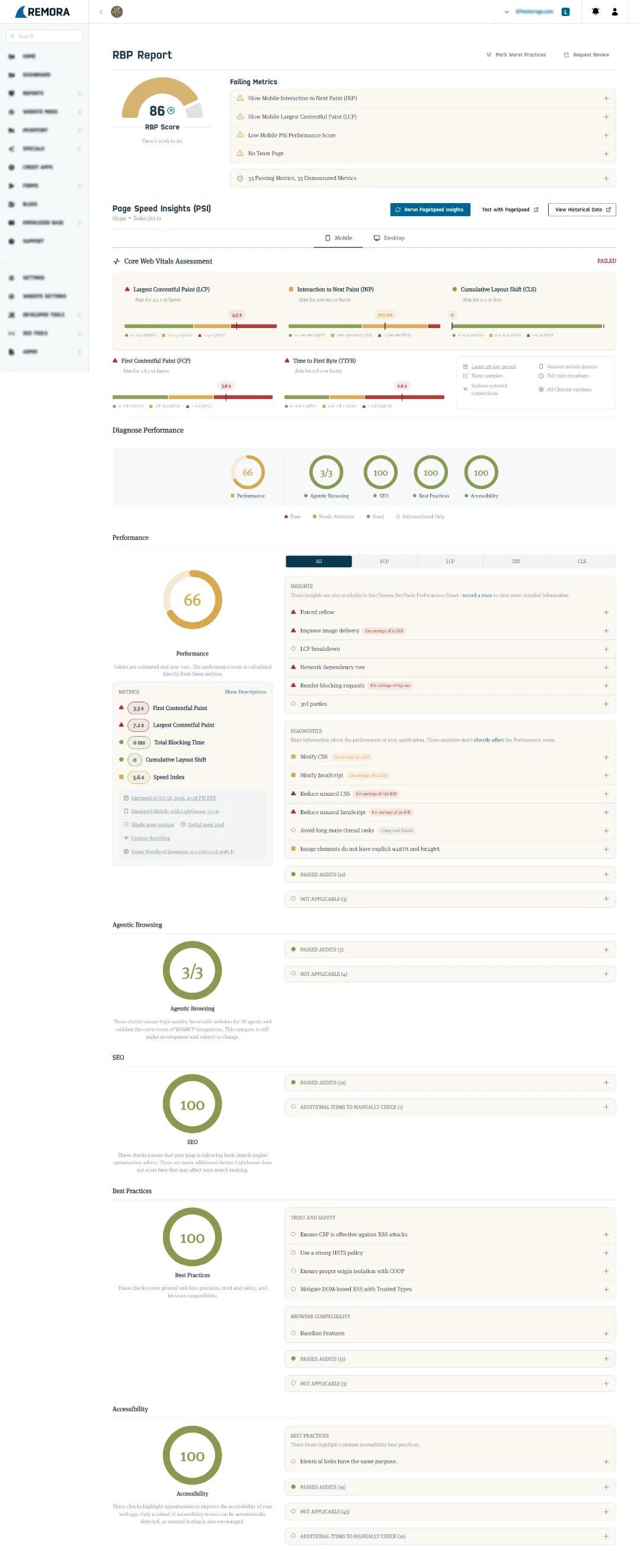 A full RBP Report, scrolling with the page